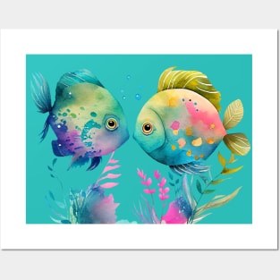 Watercolor Couple of Calorful Fish Posters and Art